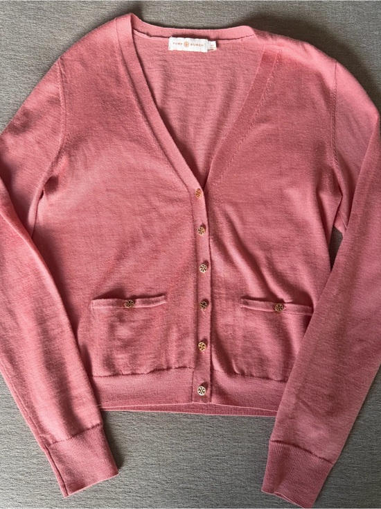 Tory Burch Sweaters - Tory Burch Pink 100% Merino Wool Cardigan Sweater V Neck Pullover Small